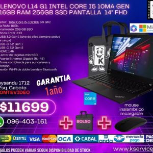 LENOVO L14 G1 INTEL CORE I5 10MA GEN 16GB RAM 256GB SSD pantalla  14" FHD