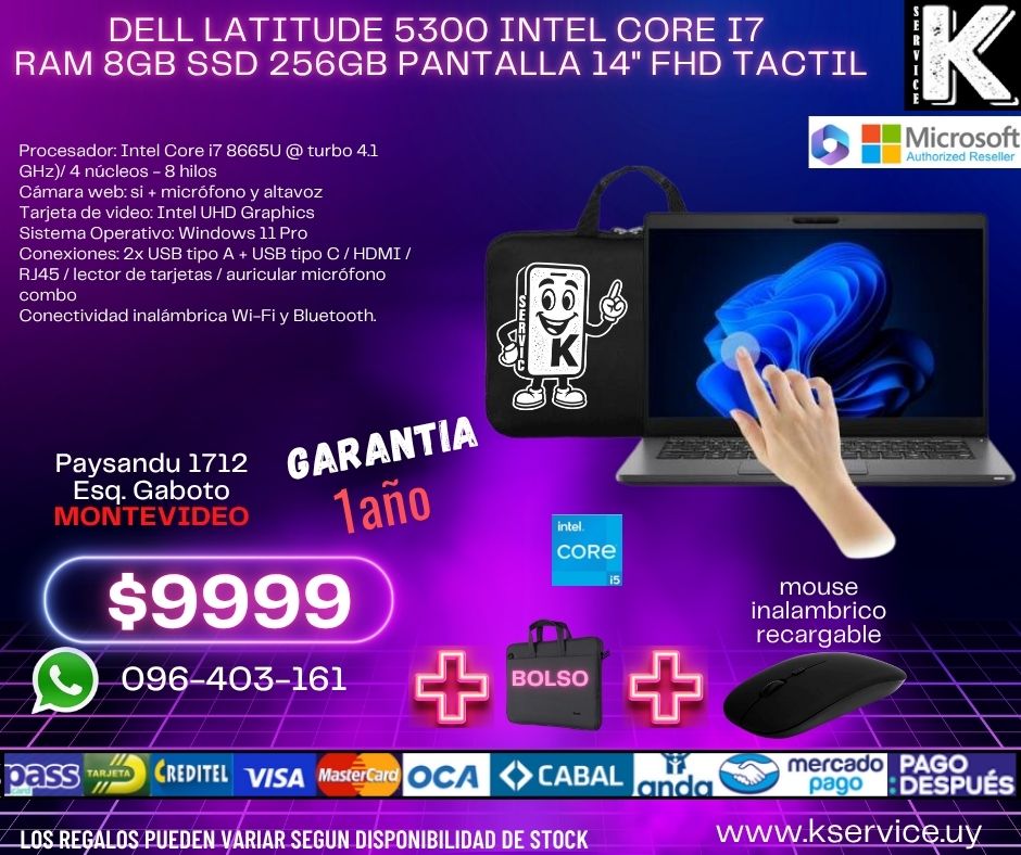 DELL LATITUDE 5300 INTEL CORE i7 RAM 8GB SSD 256GB PANTALLA 14" FHD TACTIL