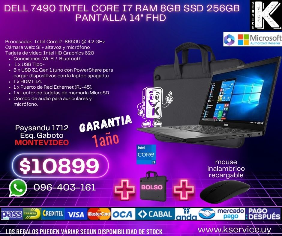 Dell 7490 INTEL CORE I7 Ram 8Gb Ssd 256Gb Pantalla 14" Fhd
