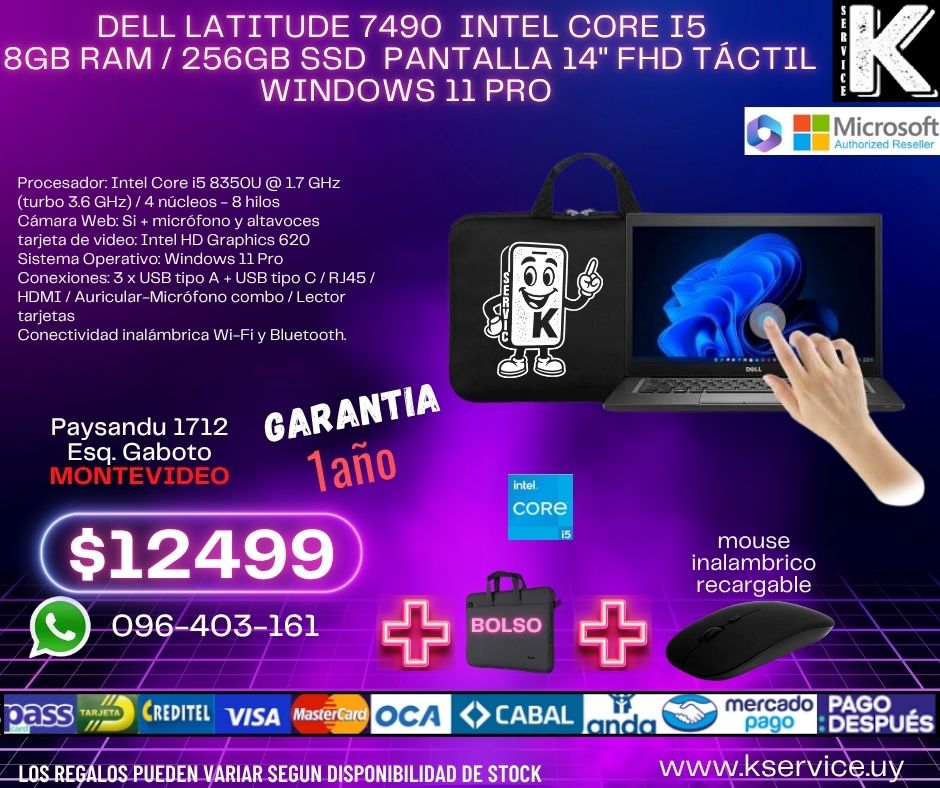 Dell Latitude 7490 Intel Core i5 Ram 8GB Ssd 256Gb Pantalla 14'' FHD Táctil