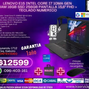 lenovo E15 INTEL CORE I7 10ma gen Ram 16Gb Ssd 256Gb pantalla 15,6" Fhd + teclado numerico