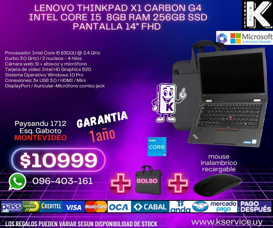 Lenovo ThinkPad X1 Carbon G4 Intel Core i5 8Gb Ram 256Gb Ssd Pantalla 14" Fhd