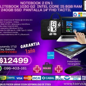 Notebook 2 en 1  HP EliteBook 1030 G2  Intel Core i5 Ram 8Gb Ssd 240Gb Pantalla 14" Fhd Tactil